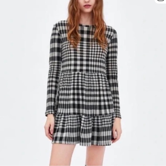 Zara Dresses & Skirts - Womens Zara Long Sleeve Mini Dress Black and White Plaid Dress Medium Casual NWT